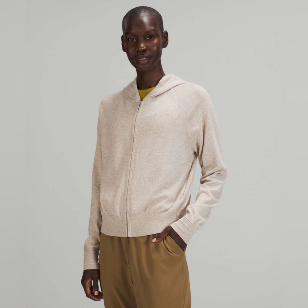 Lululemon Cotton-Cashmere Knit Hoodie Heathered Raw Linen Sz 4